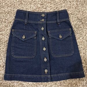 Sezane Navy Button-Front Mini Skirt